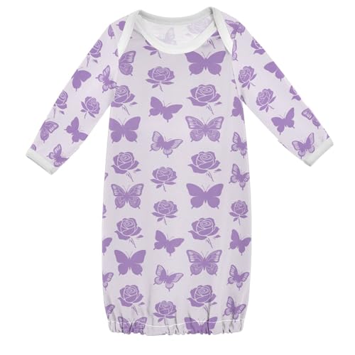 HXshaoye Fashion Lavender Rose Flower Butterfly Cotton Infant Baby Boys Girls Sleeper Gown Lightweight Nightgown Sleeping