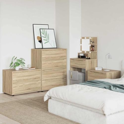 Cómoda con 2 cajones de madera robusta y acabado roble Sonoma de alta durabilidad casera 5