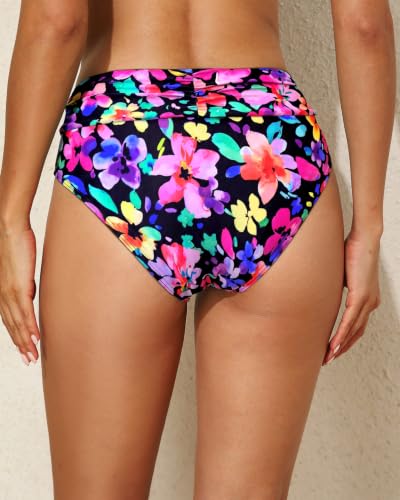 Image of Women Mid Rise Bikini Bottoms Full Coverage Ruched Scrunch Swim Bottom 2026 | Full Lining, Shirred, Mid Waist, Tummy Control, Scrunch Butt
