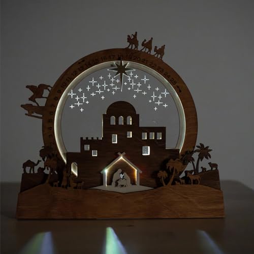 Generisch Beleuchtete Weihnachtskrippe, Holz Religiöse Countdown Dekoration Partyzubehör,...