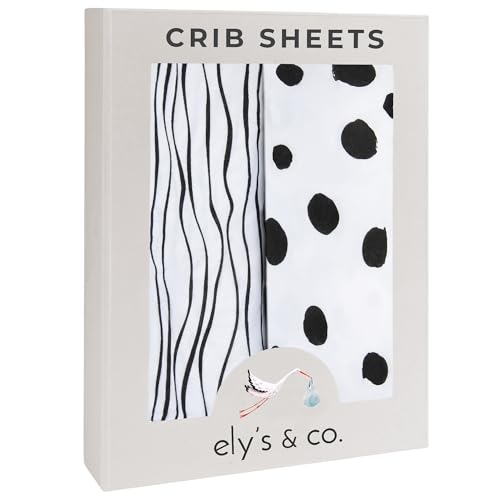 Image of Pack n Play Playard Sheet | Portable Crib Sheet Set 2 Pack Black and White Abstract Stripes and Dots by Ely's & Co