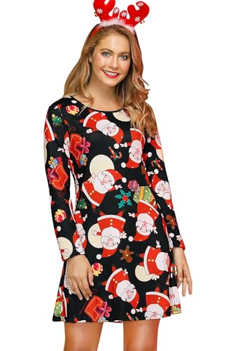 For G and PL Damen Weihnachten Vintage Retro Elegant Party Kleider Xmas Kleid Weihnachtskleid Weihnachtsmann M