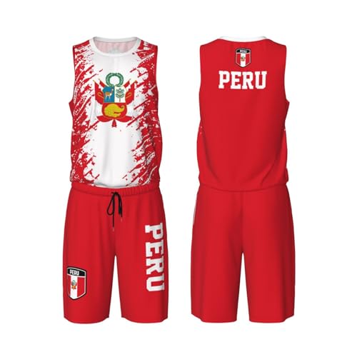Peru Flag Grain (1) Basketball Jersey Uniform Suit for Men Adults Training Athletic Set