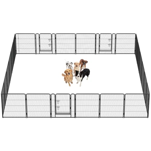 Image of DUMOS Dog Playpen 32 Inch 24 Panels Indoor Outdoor Metal Pet Fence | Foldable Dog Play Pen with Door, Portable Exercise, RV Camping, Puppy Small Medium Dogs
