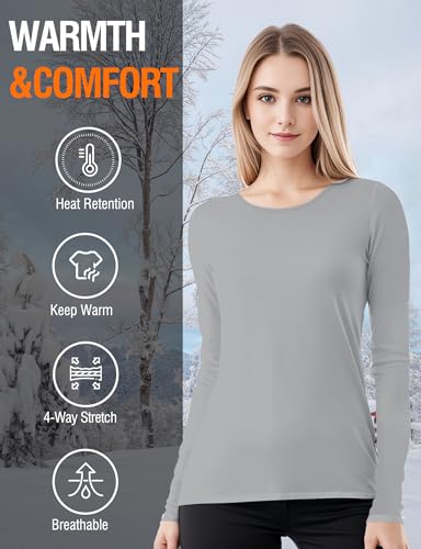 Women's Long Sleeve Thermal Underwear Lightweight Compression Baselayer Shirt Women Clothing Premium Comfort Winter Tops Grey