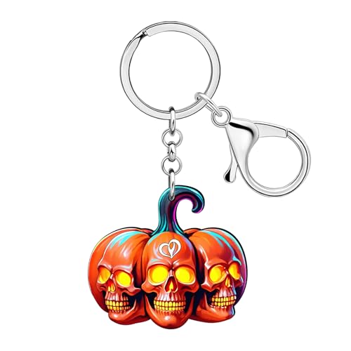 DUOWEI Llavero de calabaza genial de Halloween, regalos extraños para mujeres, accesorios de llaves de coche, diseño de calavera espeluznante Jack O'Lantern, Naranja, M