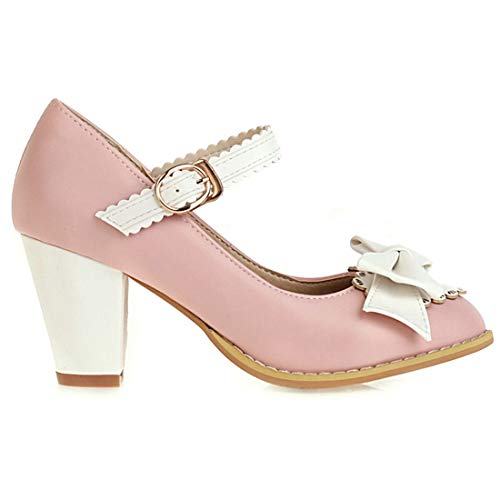 AIMODOR Womens Vintage Mary Jane Block Mid Heel Ankle Strap Pumps with Bow2