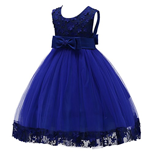 IBTOM CASTLE 2-10T Big Little Girl Ball Gown Short Lace Flower Tulle Dresses for Wedding Party Evening Dance Royal Blue 4T