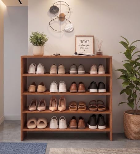 Image of Spyder Craft Engineering Wood Open Shelf Shoe Organizer Shoe Cabinet for Home, Shoe Rack with Multiple Shelves, Space Saving Shoe Rack for Entryway, Living Room & Bedroom, Noce Lyon, DIY Assembly
