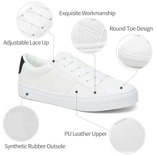 Image of Adokoo Women's Fashion Sneakers PU Leather Casual Shoes White Tennis Low Top Shoes Womens Lace Up Sneakers