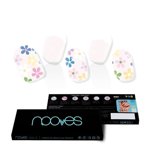 NOOVES - Láminas de Gel para Uñas|Flowers - French Design | 20 uds, Uñas de Gel Semicuradas Premium, Gel Nail Stickers,Pegatinas Uñas de Gel, Incluye 1 Lima de Uñas y 1 Palito de Naranjo, Vegano
