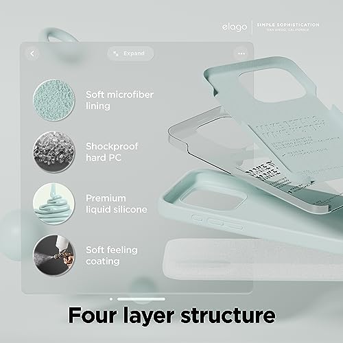 Image of elago Compatible with iPhone 15 Pro Case, Liquid Silicone Case, Full Body Protective Cover, Shockproof, Slim Phone Case, Anti-Scratch Soft Microfiber Lining, 6.1 inch (Mint)