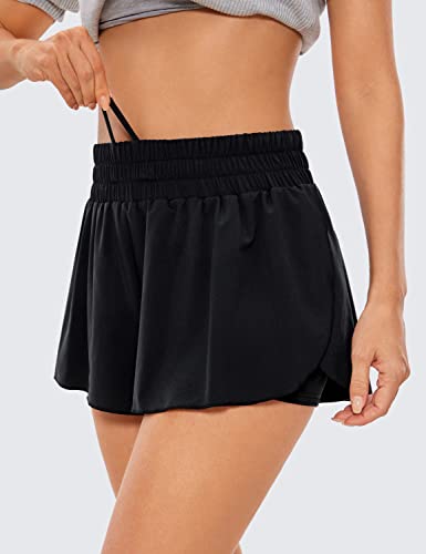 CRZ YOGA Women's 2 in 1 Flowy Running Shorts High Waisted Quick Dry Sport Gym Biker Shorts Athletic Tennis Skirts with Pockets Black 10 - 5