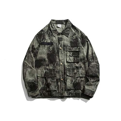 Retro de manga larga Denim camisa de moda casual chaqueta de mezclilla suelta múltiples costuras bolsillo Tops cuello en V lavado suelto camuflaje suelto