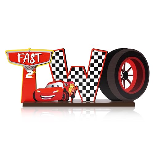 Race Car Two Letter Sign Table Centerpieces Two Fast Two Curious Table Wooden Decoration Let’s Go Racing Party Supplies Favors for 2nd Birthday Boys Kids Teens Baby Shower Photo Booth Props