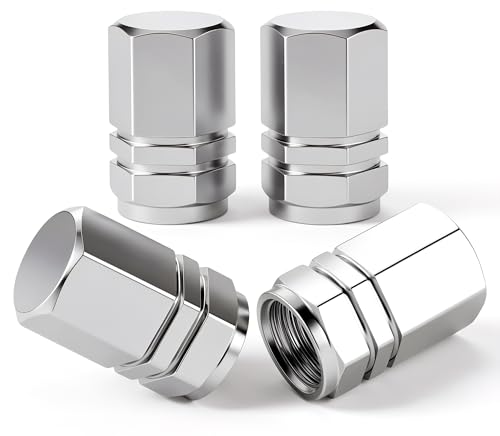 MEAJOO 4PCS Tire Valve Stem Caps with Rubber O-Ring Corrosion Resistant Leak-Proof Aluminum Alloy Universal Wheel Valve Covers for Cars SUV Trucks Bikes Motorcycles Bicycles(Silver)