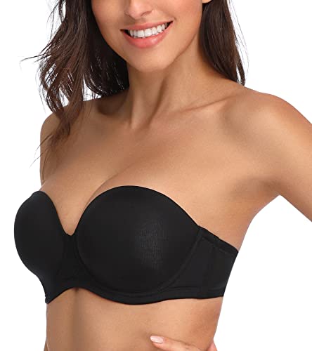 Haci Strapless Bra Stay Put Anti-Slip Comfort Bras(Black,36Dd) #TOP3