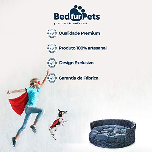 Cama Redonda Cachorro/Gato Pequeno/Médio Até 12kg 65x65Cm Fibra Sintética Veludo Azul - BedFurPets