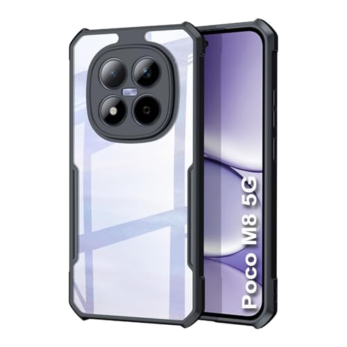 Image of NSTAR Shock Proof Clear Protective Back Case for Poco M8 5G | Acrylic Crystal Clear 360 Degree Protection- (PC & TPU, Black Bumper)