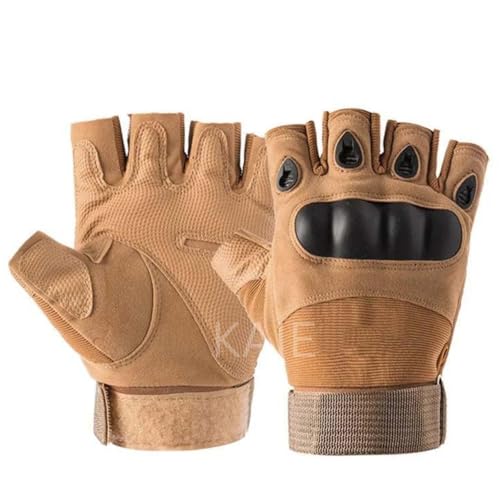 Image of KAIE Tactical Half Finger Gloves for Bike Riding for Motorcycle, Cycling, Workout, Gym, Weight Lifting, Training, Outdoor Sports Protective Gloves with Knuckle Protection (Khaki Brown, M)