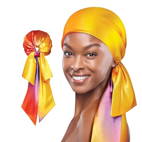 Red by Kiss Pre-Tied Hair Wrap for Women, Silk Satin Head Scarf Hair Wrapping Headband for Sleeping, Lightweight Soft Bandana