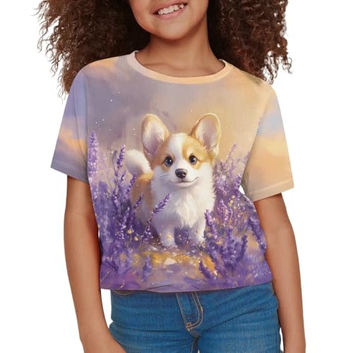 Image of Girls Fashion Crewneck Tee Shirts Casual Short Sleeve Crop Top Summer Outfits 5-14 Years Old