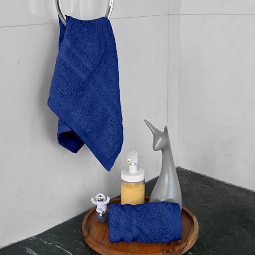 Image of Divine Casa Cotton 550 GSM Hand Towels Pack of 2 Blue, 60 x 40 cm Ultra Soft & Highly Absorbent Thick Bathroom Towels