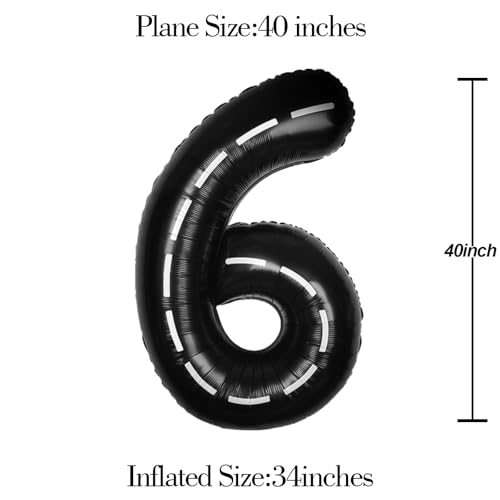 Image of Race Car 40 Inch Black 6 Big Large Helium Balloon Number 0-9 | Track Giant Digital 6th Foil Mylar Party Balloons for Men Birthday Car Theme Party Anniversary Graduation Decorations