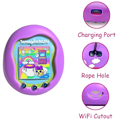 LeoTube Silicone Shell Cover Compatible with Tamagotchi Uni, Silicone Protective Sleeve Case for Tamagotchi Uni Protector Skin with Lanyard (Purple)