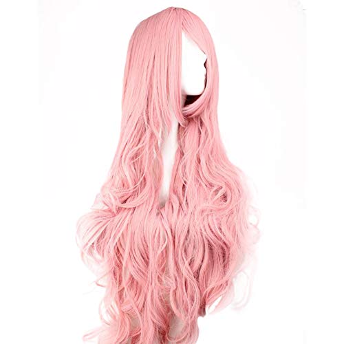 Peruca feminina ondulada longa e natural rosa para festa de cosplay – rosa giveyoulucky