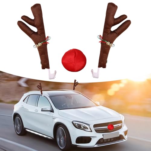 Sodcay Car Reindeer Antler Kit - Premium Christmas Holiday Decoration, Universal for Cars (Brown & Red)