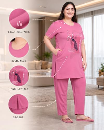 Image of In Love Women's Printed Cotton Plus Size Longline T-Shirt with Pockets | Cotton fabric - soft longline T-shirt with easy plus-size fit