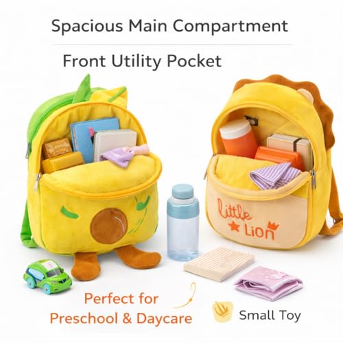 Image of Cartoon Plush Kids School Bag 2-6 Years | Soft Toy Backpack for Boys & Girls | Toddler Nursery Preschool Bag | Lightweight Adjustable Straps