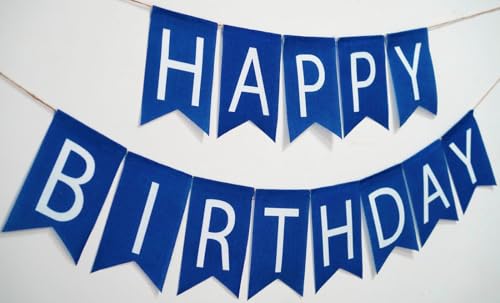 Blue Happy Birthday Banner - Prestrung Boys Men Birthday Party Decorations — view 4