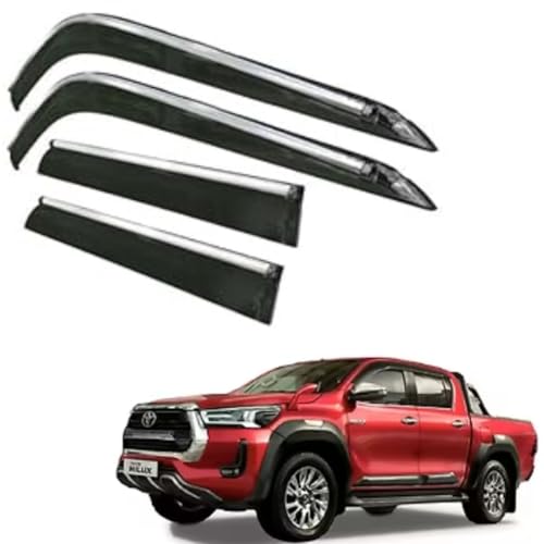 Image of CAR SAAZ Side Door Visors for Hilux (Set of 4Pcs)|Smoke Finish Chrome Lined Rain Guards, Polycarbonate