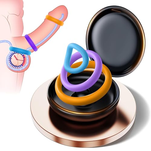 Mayoii Silicone Cock Ring Set for Men 3 Sizes Penis Ring,Waterproof Cockring with Storage Box,Soft Cock Sleeve Male Sex Toy