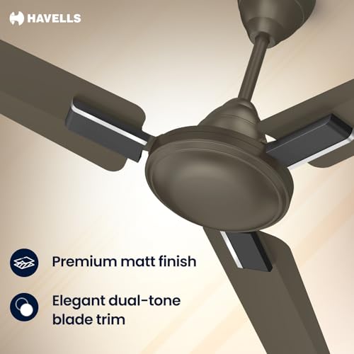 Image of Havells 1200mm Thrill Decor Energy Saving Ceiling Fan| High Speed, High Air Delivery| Strong & Powerful Motor| Air Delivery: 220 m /min| Speed: 370 RPM| 2 Year Warranty|(Pack of 1,Cocoa Brown)