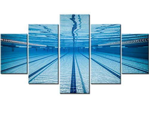 Wall Pictures For Living Room Swimming Pool Paintings Sport Swim Wall Art 5 Panel Prints On Canvas Premium Quality Artwork Contemporary House Decor Giclee Wooden Framed Ready To Hang(60''Wx32''H) #TOP15
