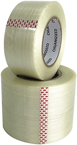 CHUANGSEED 3Pack Mono Filament Strapping Tape 6.2mil x 2Inch x 60yds Commodity Grade Heavy Duty Transparent Reinforced Fiberglass Tape