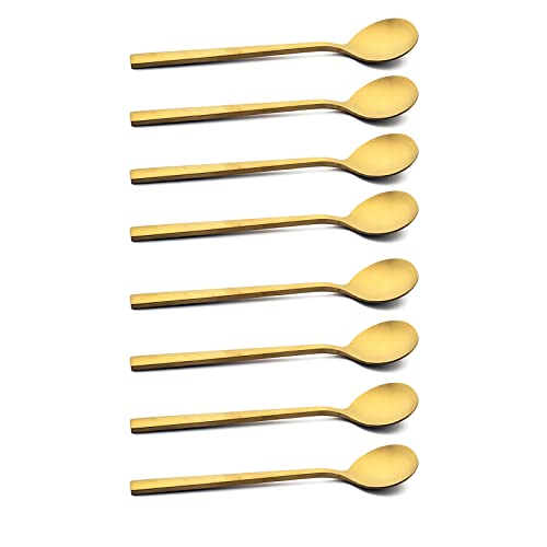 Snplowum 8pcs 5.51 Inch Teaspoon, Matte Square Handle Ice Cream Spoons, Tea Coffee Stirring Spoons, Food Grade Stainless Steel Tablespoons for Daily Use