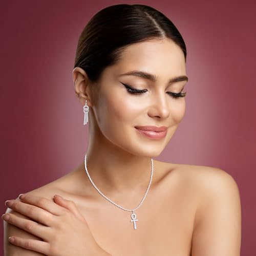 2.95 CT Round Shape Lab-created Diamonds Ankh Cross Religious Pendant Necklace for Women's in 925 Sterling Silver 14K Gold Over Gift for Womens2