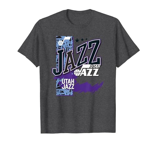 NBA Official Utah Jazz Barred Player T-Shirt, Men, Dark Heather Grey, X-Large