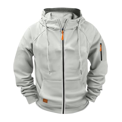 Herren-Kapuzenjacke mit Reißverschluss, Sweatjacke, Reißverschlusspullover, lässiger Arbeitspullover mit Taschen, Herren-Kapuzenpullover (DE/NL/SE/PL, Alphanumerisch, 3XL, Regular, Regular, Grau)