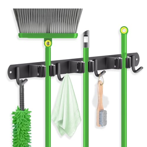 ZONGOOL Wall Mount Broom Holder 3 Racks 4 Hooks Metal Tool Organizer Black