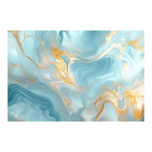 Peinture fluide bleu doré AMXBZC toile abstraite aux nuances contrastées