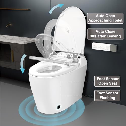 Inodoro inteligente de una pieza alargado T10 UNIKOO | Apertura y cierre automáticos, pantalla LED, altura cómoda, descarga por sensor de pie y automática, asiento calefactado y luz nocturna para baño miniatura 3