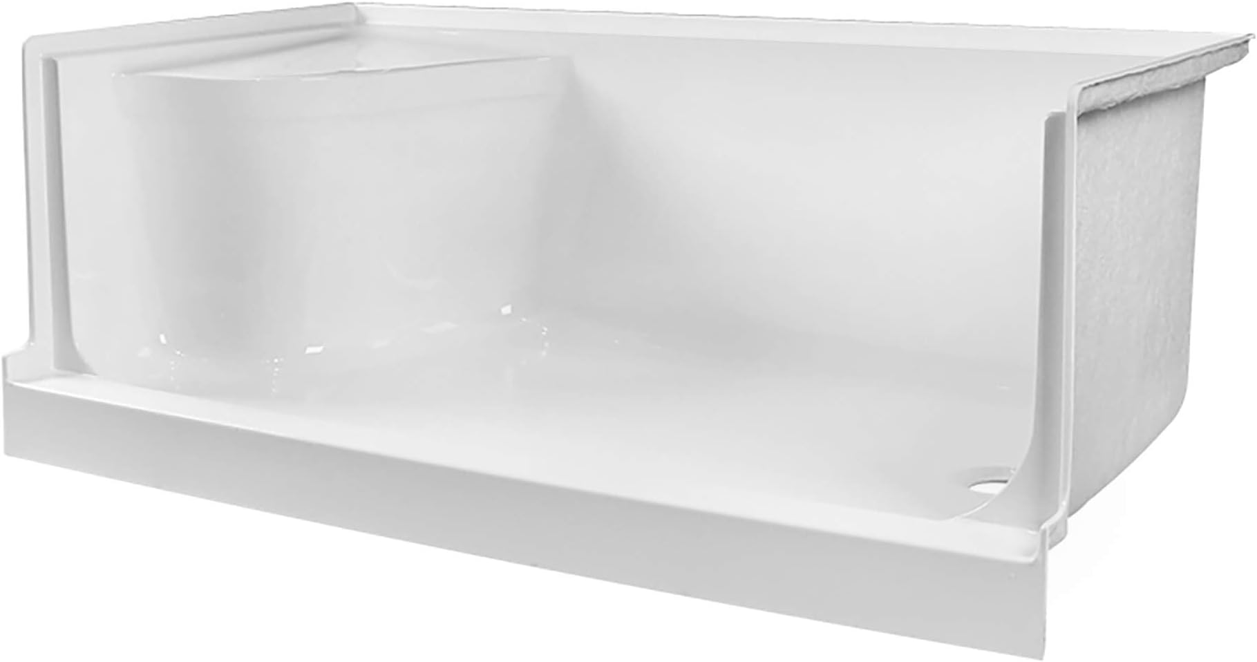 Single Threshold Acrylic Shower Base with Seat - Non Slip Textured Surface Shower Base 32x60 - Shower Pan with Integral Left Hand Seat, Right Hand Drain (White)