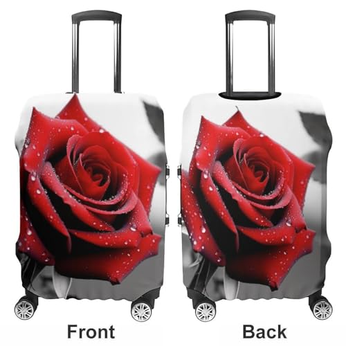 Black And White Red Rose Elastic Luggage Cover Suitcase Protector for 19-32 Inch Suitcases | Universal Stretchable Travel Bag Cover | Anti-Scratch, Washable with Zipper Closure L3