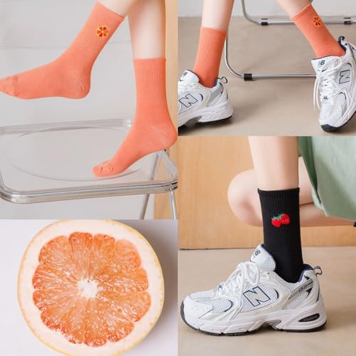 Fruit Socks Cute Socks for Women Crew Socks Cotton Embroidered Banana Avocado Strawberry 4-6pairs4