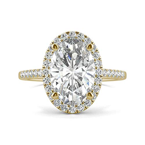 Charles & Colvard Created Moissanite 12x8mm Oval Cut Elongated Engagement Ring for Women | 4.75 cttw DEW | Lab Grown | Solid 14K Yellow Gold4
